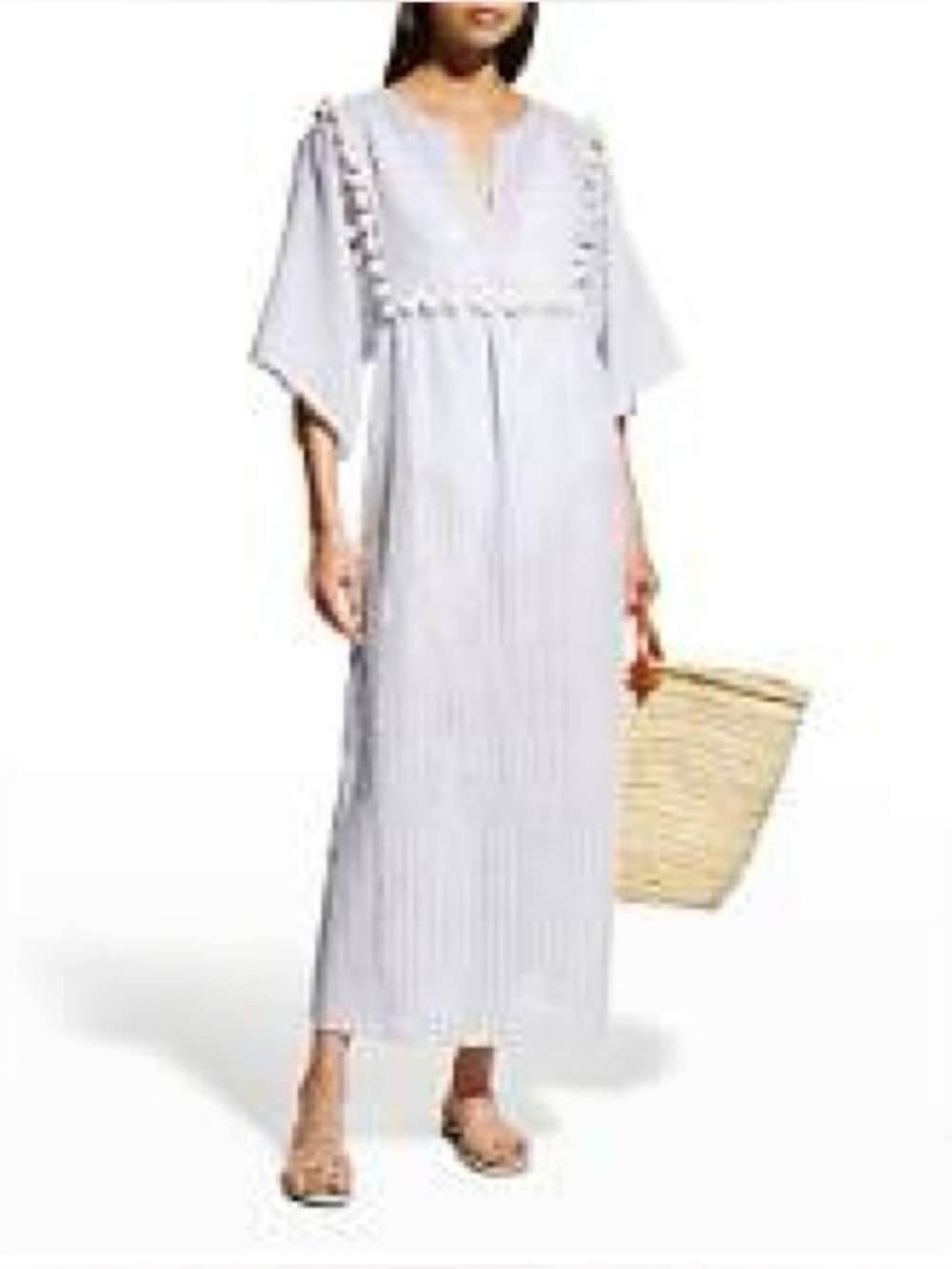Tory Burch midi stripe Kaftan S ivory blue swim coverup caftan